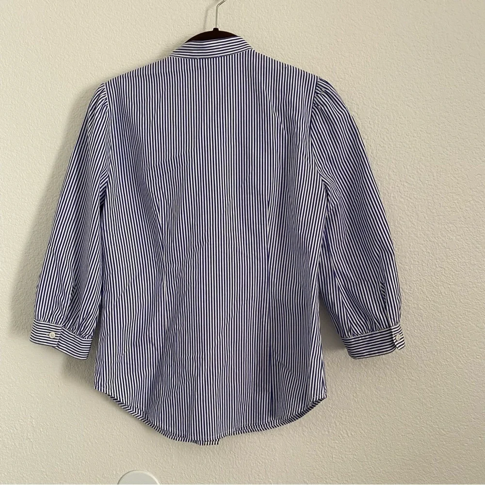 J. Crew Thomas Mason Women's Size 0 Blue Multistripe Pleated Button Front Top